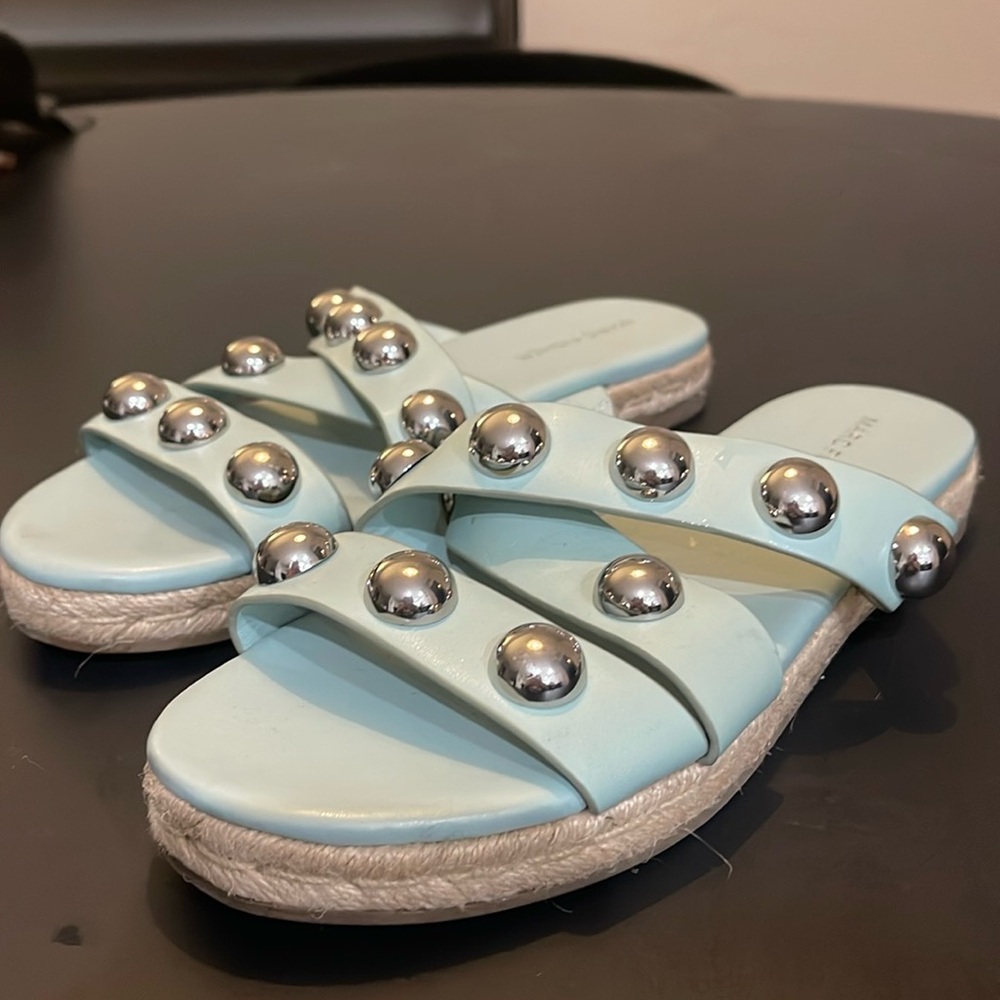 Marc Fisher Prisca Ball-studded Espadrille Sandals Light Blue